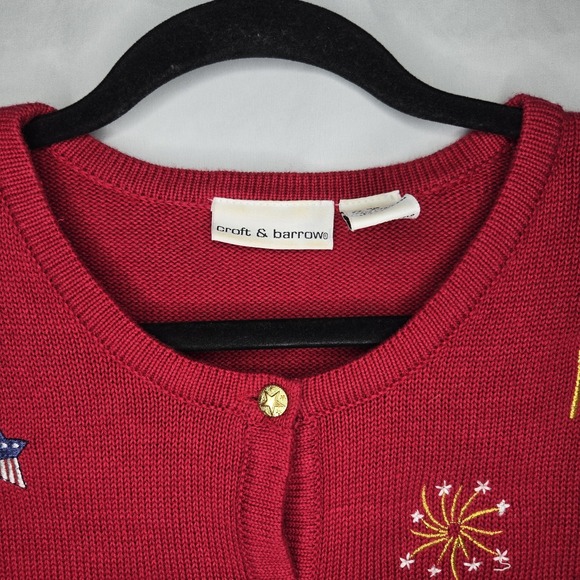 CROFT & BARROW Women's Cardigan XL Red Stars & Stripes Americana USA Flag - Picture 3 of 8
